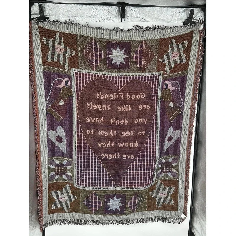 NWT! Collections Etc. Woven Tapestry Throw Blanket Good Friends Are Like Angels